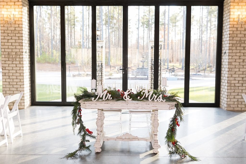 Christmas wedding sweet heart table | Christmas Wedding at Pinehill Pavilion | Raleigh NC Wedding Photographer 