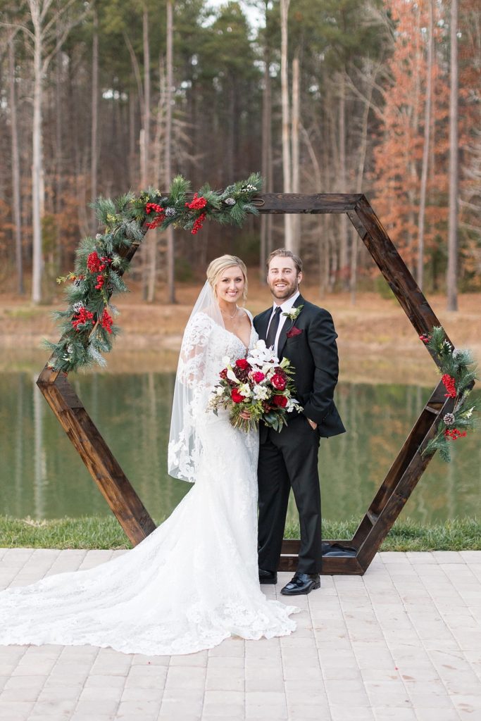 Christmas wedding alter arch inspiration | Christmas Wedding at Pinehill Pavilion | Raleigh NC Wedding Photographer 