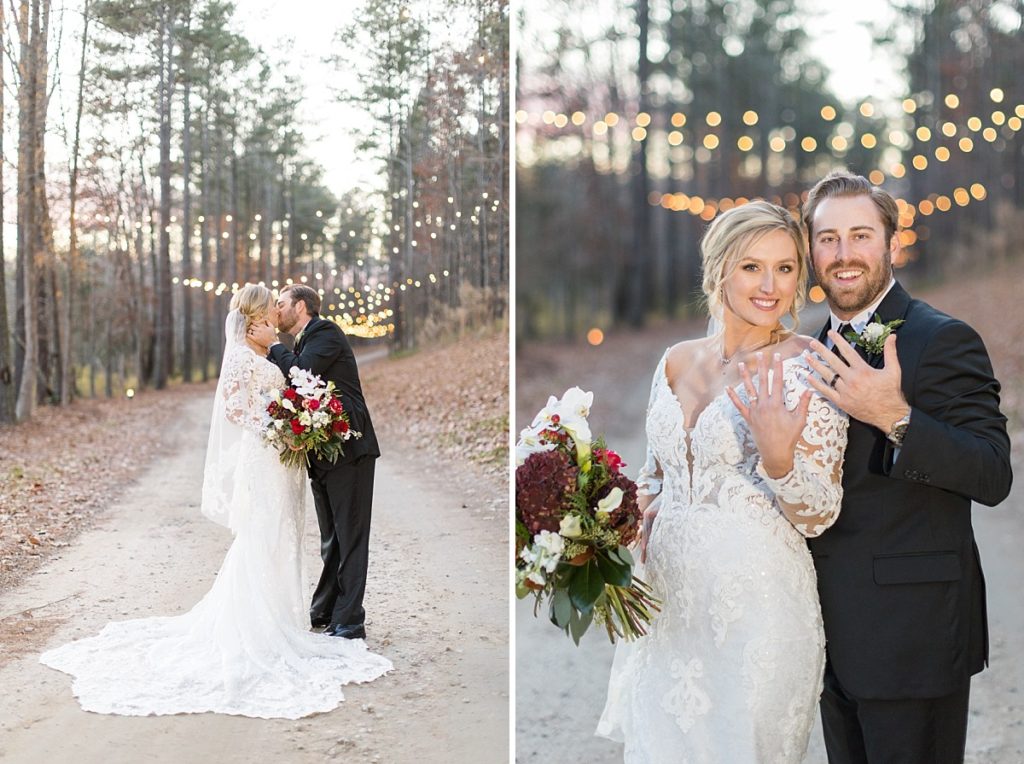Bride and groom showing off their rings | Christmas Wedding at Pinehill Pavilion | Raleigh NC Wedding Photographer 