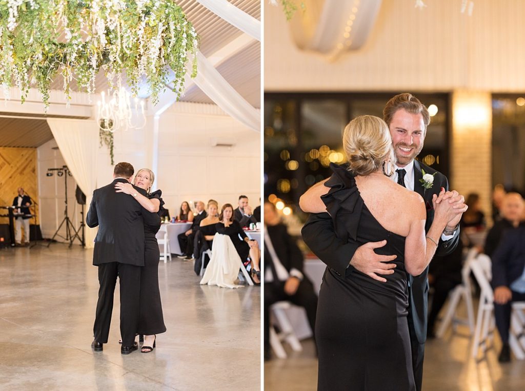 Groom sharing a dance with his mom | Christmas Wedding at Pinehill Pavilion | Raleigh NC Wedding Photographer 