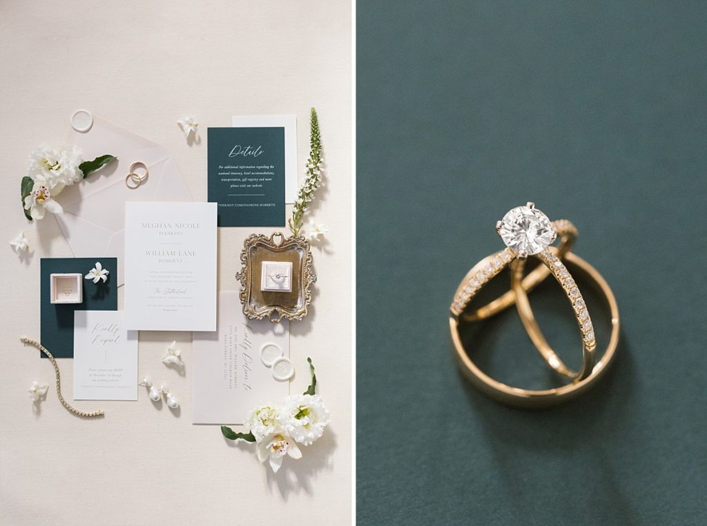 Emerald and gold wedding invite suite |  Emerald Christmas Wedding at The Sutherland Estate | Raleigh NC Wedding Photographer
