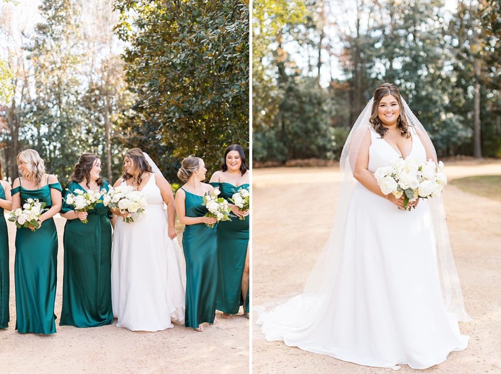 Bride in classic white halter dress Emerald Christmas Wedding at The Sutherland Estate | Raleigh NC Wedding Photographer