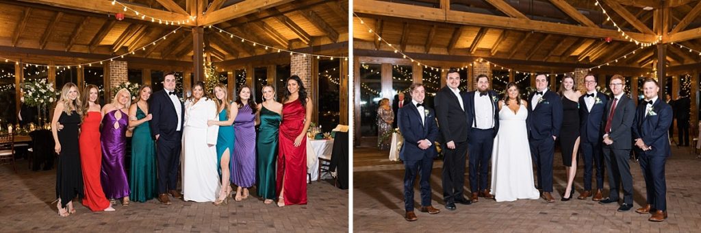 Bride and groom wih their friends | Emerald Christmas Wedding at The Sutherland Estate | Raleigh NC Wedding Photographer
