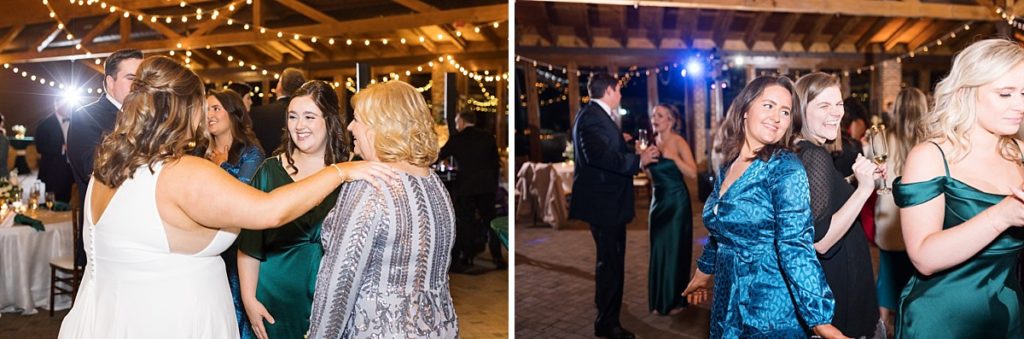 Guests enjoying dancing at the reception | Emerald Christmas Wedding at The Sutherland Estate | Raleigh NC Wedding Photographer