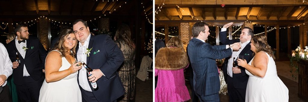 Bride and groom during reception dancing | Emerald Christmas Wedding at The Sutherland Estate | Raleigh NC Wedding Photographer