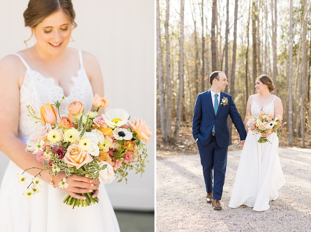Beautiful peach and yellow bridal bouquet | Raleigh NC wedding photographer