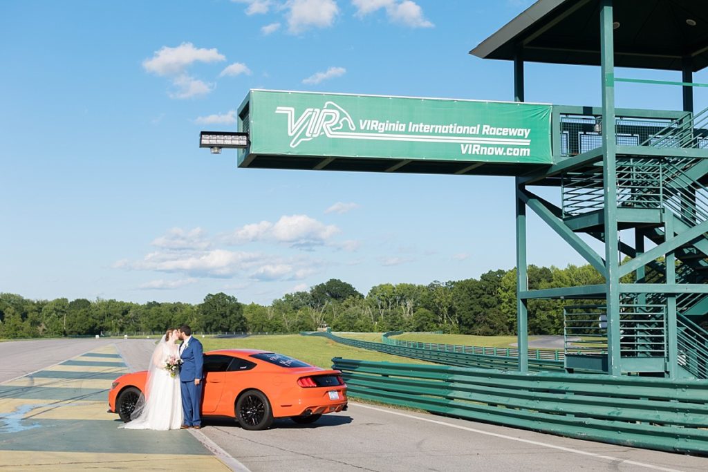 bride and groom on Virginia raceway | Virginia wedding | travel wedding photographer | Raleigh NC wedding photographer 