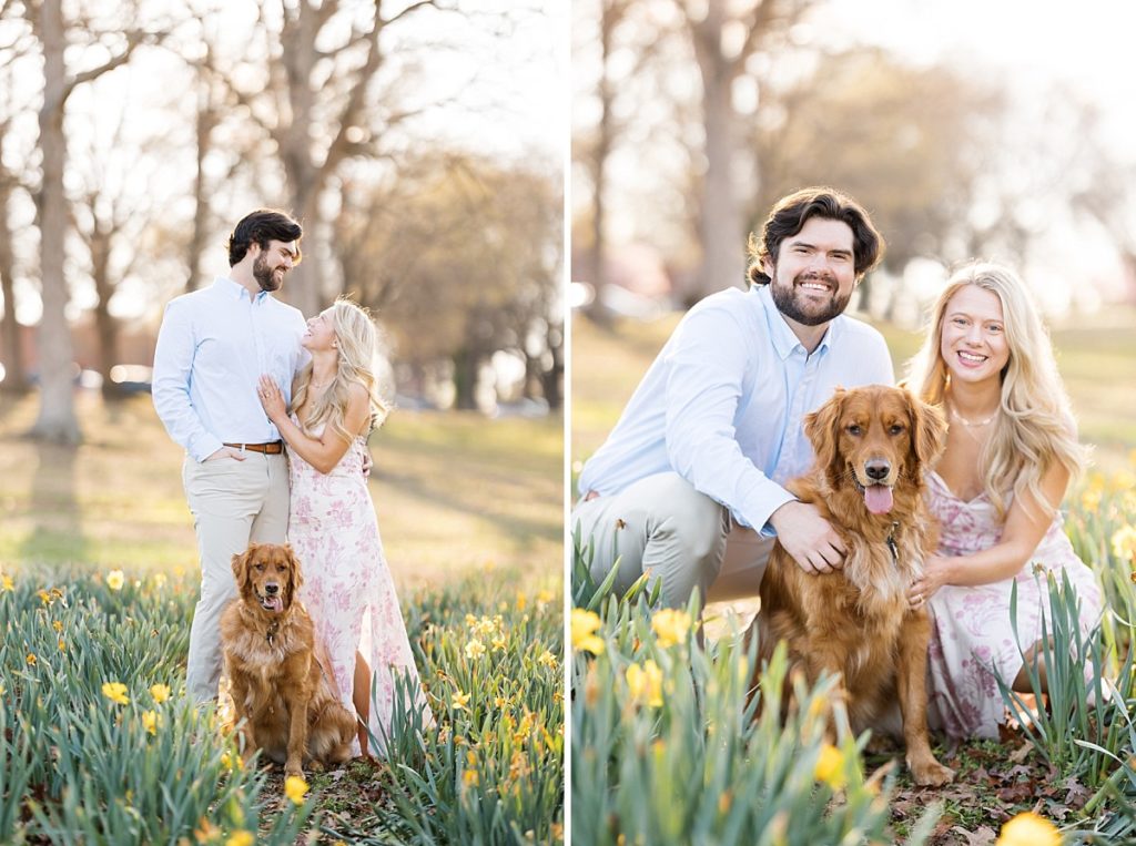 Spring engagement photos with dog 