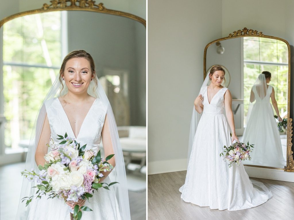 Bridal Portraits in front of large antique mirror | Carolina Grove | Raleigh NC Wedding Photographer 
