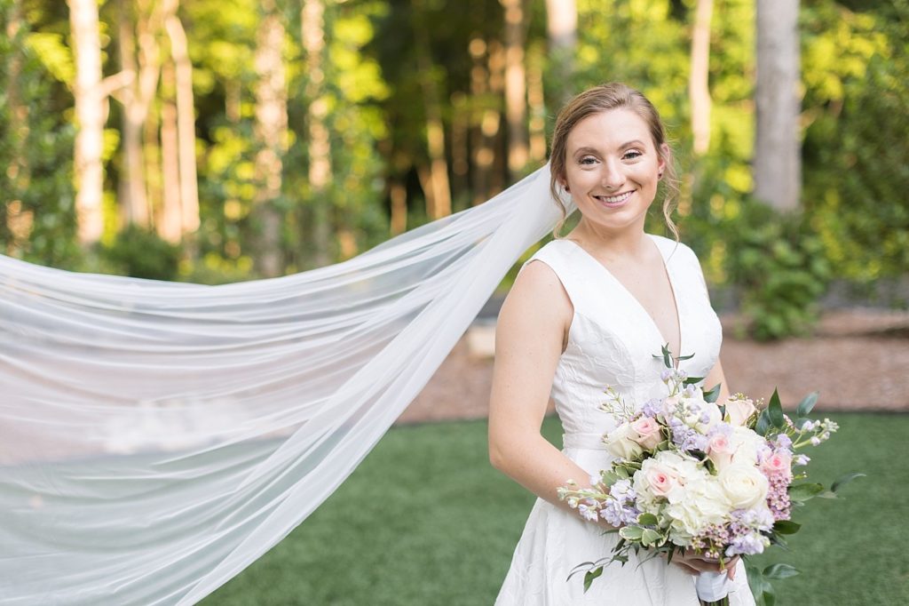 Veil blowing in the wind | Bridal Portraits at Carolina Grove | Raleigh NC Wedding Photographer 