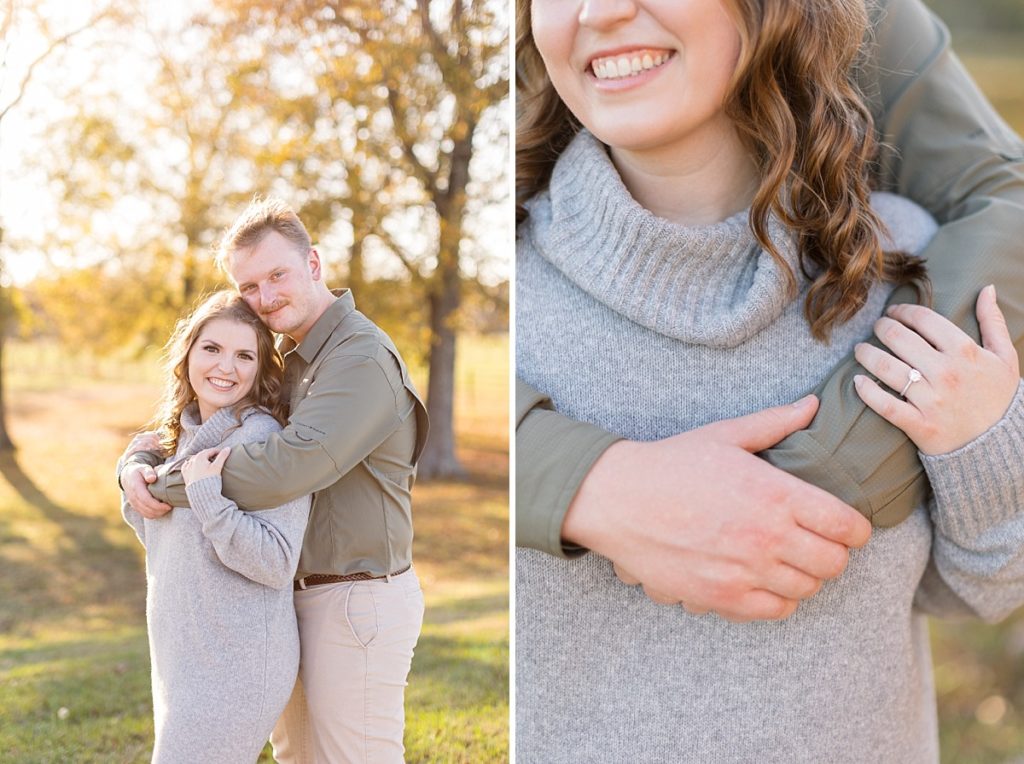 Fall engagement outfit inspiration and close up of engagement ring | | Raleigh NC Wedding & Engagement Photographer 
