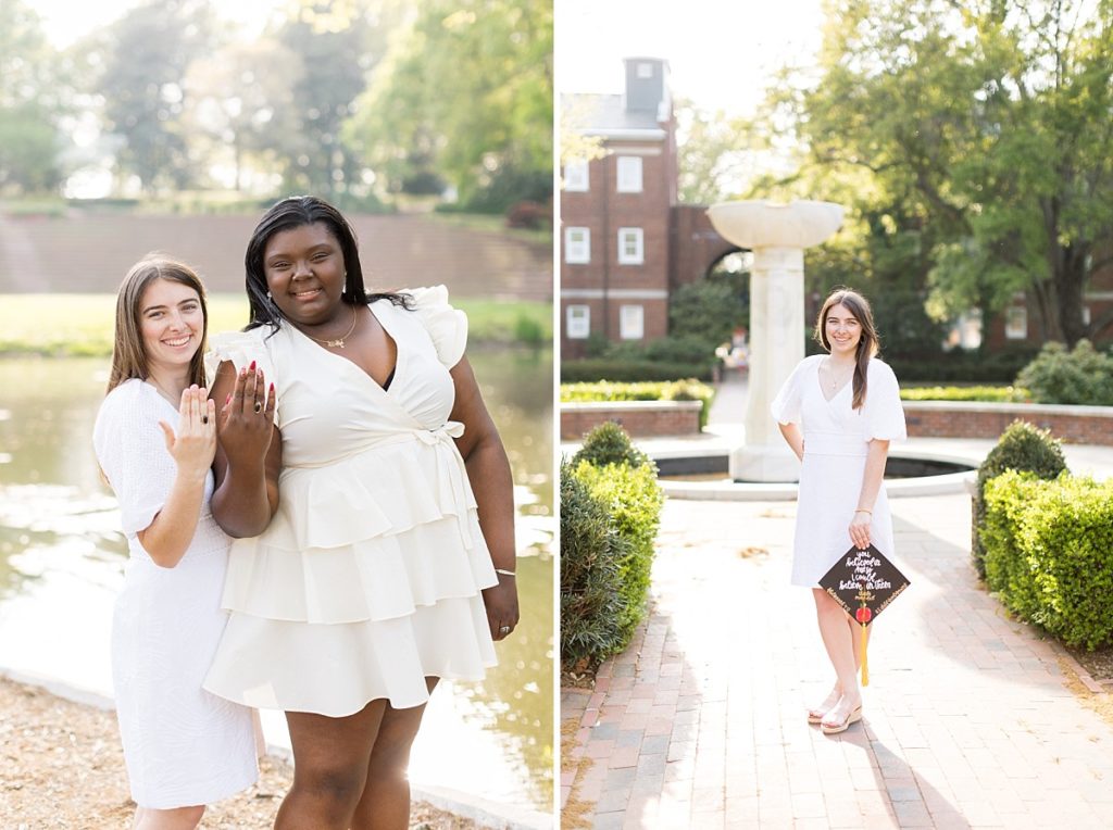 Graduation rings in front of lake | Meredith College Grad | Raleigh Senior Photographer
