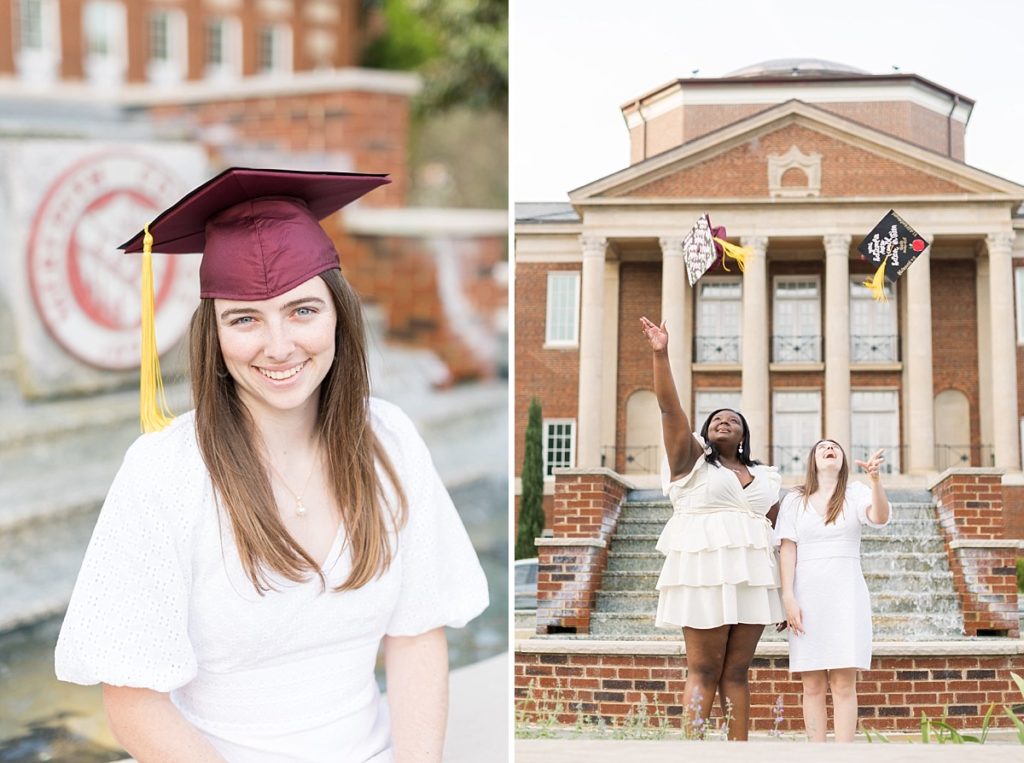 Throwing graduation cap in the air | Meredith College Grad | Raleigh Senior Photographer