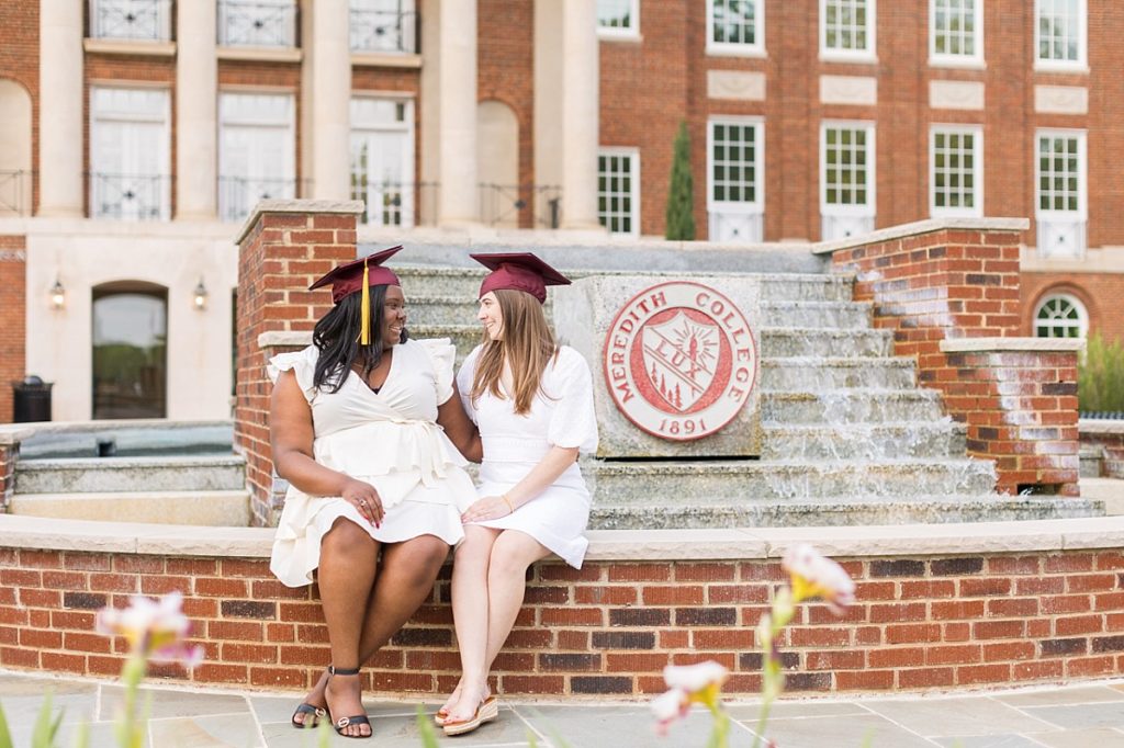 Grad photos by brick fountain | Meredith College Grad | Raleigh Senior Photographer