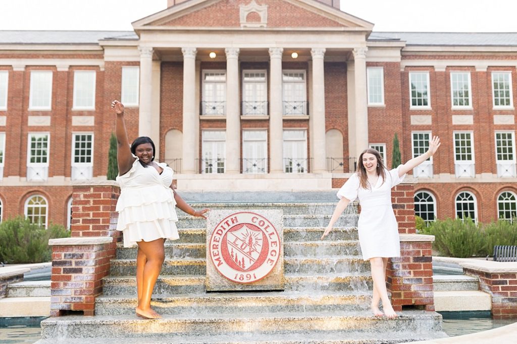 Grad photos in front of Meredith College | Meredith College Grad | Raleigh Senior Photographer