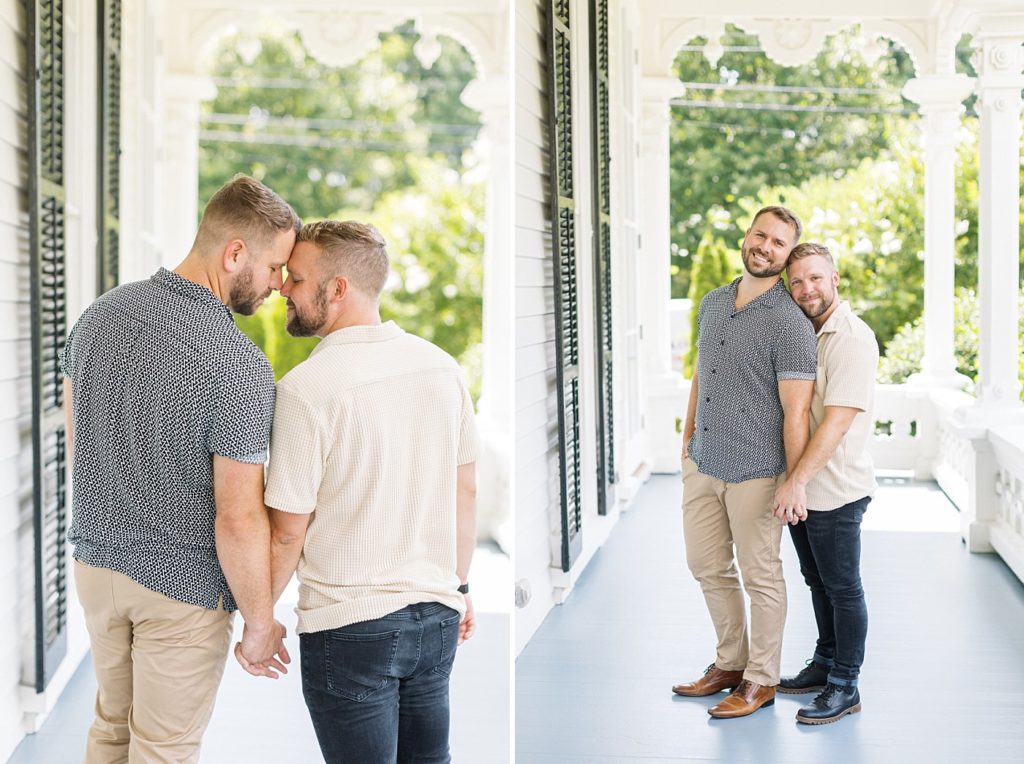 Standing on porch | Merrimon Wynne Engagement Session | Merrimon Wynne Wedding Photographer | Historic Venues in Raleigh | Classic Wedding Venue | Raleigh NC Wedding Photographer