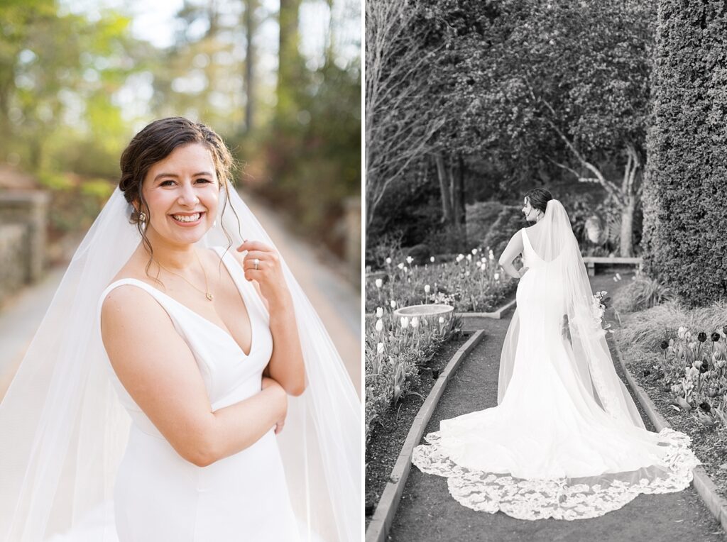 Bride's wedding dress and veil details | Bridal Portraits at Duke Gardens | Raleigh NC Wedding Photographer | Bridal Portrait Photographer