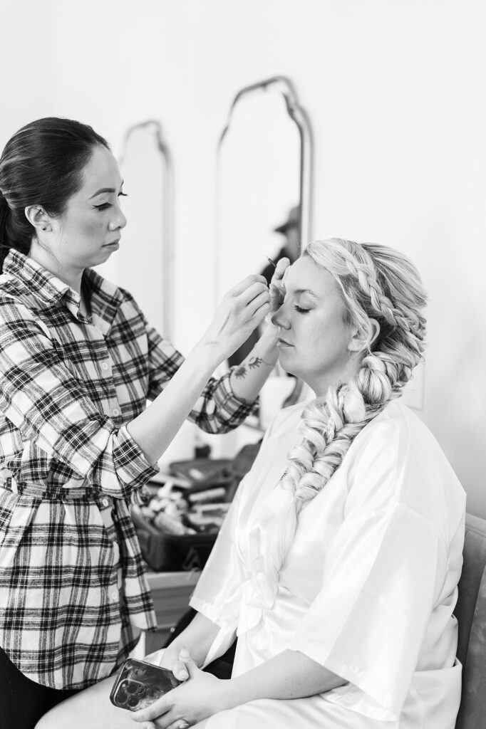 Bride getting her make up done |  Spring Wedding at Walnut Hill | Raleigh NC Wedding Photographer