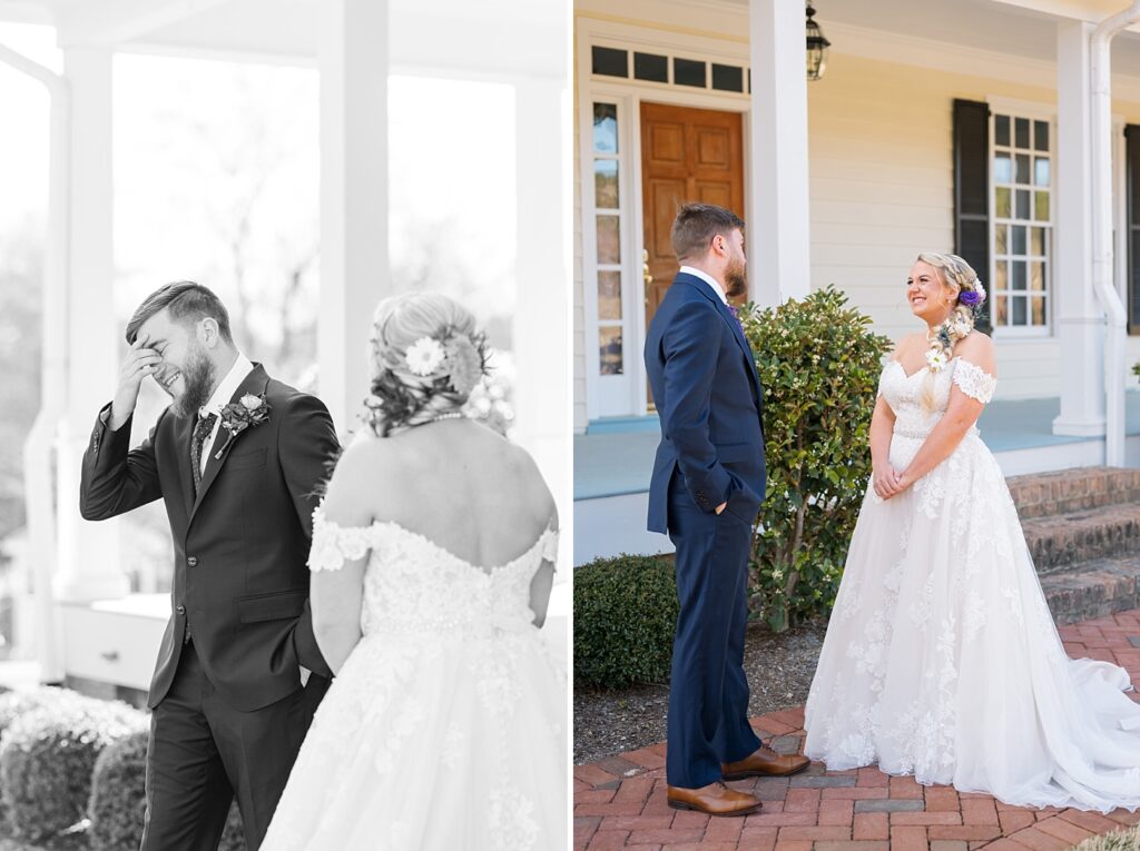 Groom reaction to seeing bride | Tangled Inspired Spring Wedding at Walnut Hill | Raleigh NC Wedding Photographer