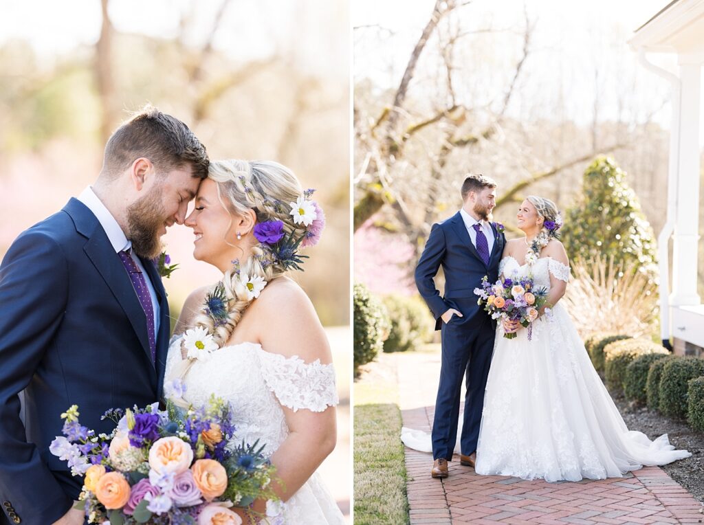 Bride and groom nose to nose | Tangled Inspired Spring Wedding at Walnut Hill | Raleigh NC Wedding Photographer