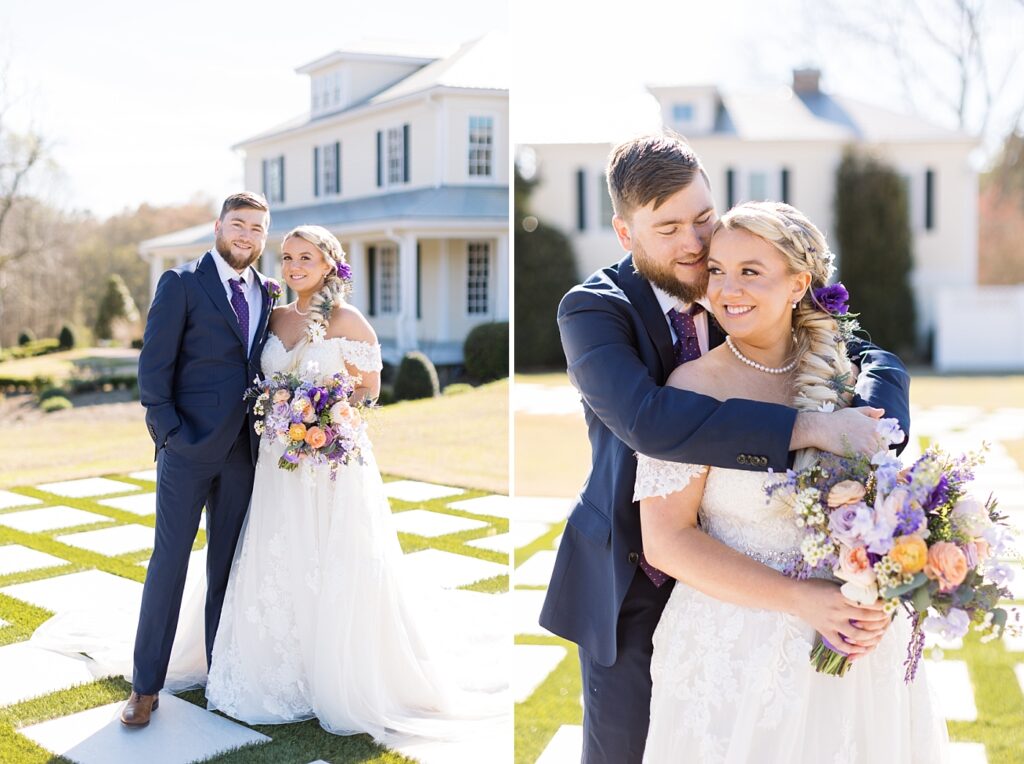 Bride and groom on Walnut Hill Lawn | Raleigh NC Wedding Photographer
