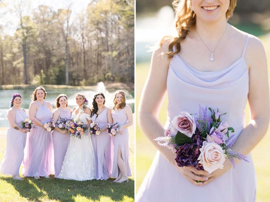 Bridesmaids wearing lilac | Tangled Inspired Spring Wedding at Walnut Hill | Raleigh NC Wedding Photographer