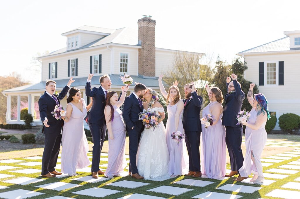 Wedding party celebrating | Tangled Inspired Spring Wedding at Walnut Hill | Raleigh NC Wedding Photographer