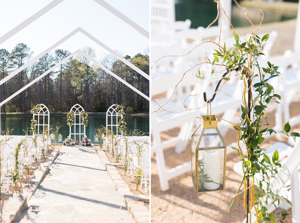 Wedding aisle decor and details | Lanterns on wedding aisle | Tangled Inspired Spring Wedding at Walnut Hill | Raleigh NC Wedding Photographer
