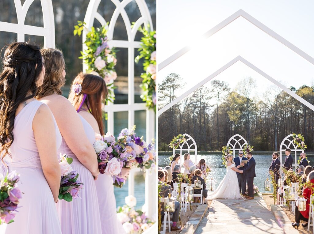 Bridesmaids during ceremony | Tangled Inspired Spring Wedding at Walnut Hill | Raleigh NC Wedding Photographer
