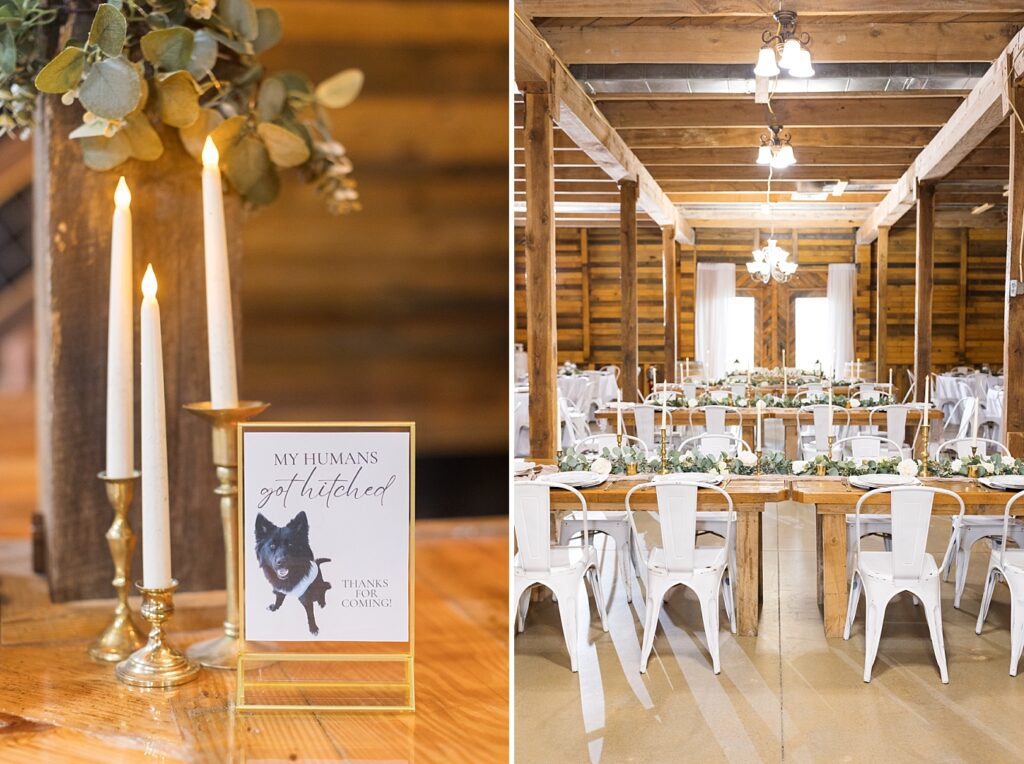 Wedding table décor and candles with thank you sign | Amazing Graze Barn Wedding | Amazing Graze Barn Wedding Photographer