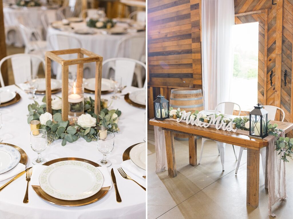 Wedding table décor and Mr and Mrs table | Amazing Graze Barn Wedding | Amazing Graze Barn Wedding Photographer
