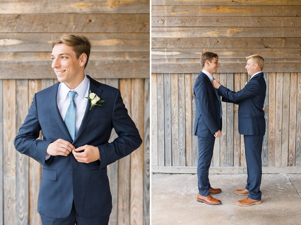 Best man helping groom get ready | Amazing Graze Barn Wedding | Amazing Graze Barn Wedding Photographer