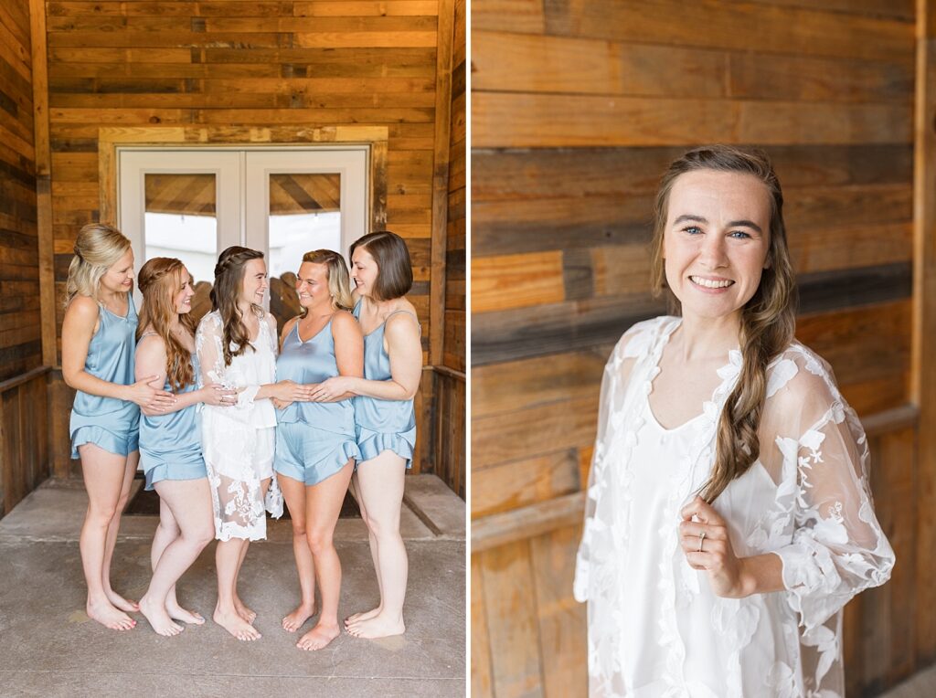 Bride with her bridesmaids wearing pajamas | Amazing Graze Barn Wedding | Amazing Graze Barn Wedding Photographer