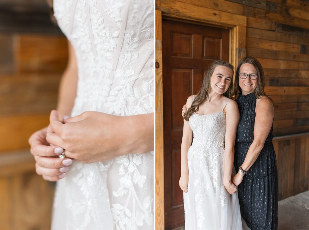 Bride and her mom holding hands | Amazing Graze Barn Wedding | Amazing Graze Barn Wedding Photographer