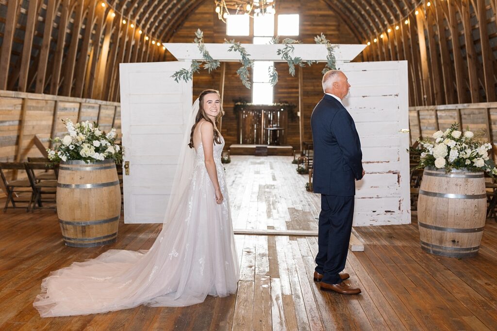 Father and bride first look | Amazing Graze Barn Wedding | Amazing Graze Barn Wedding Photographer