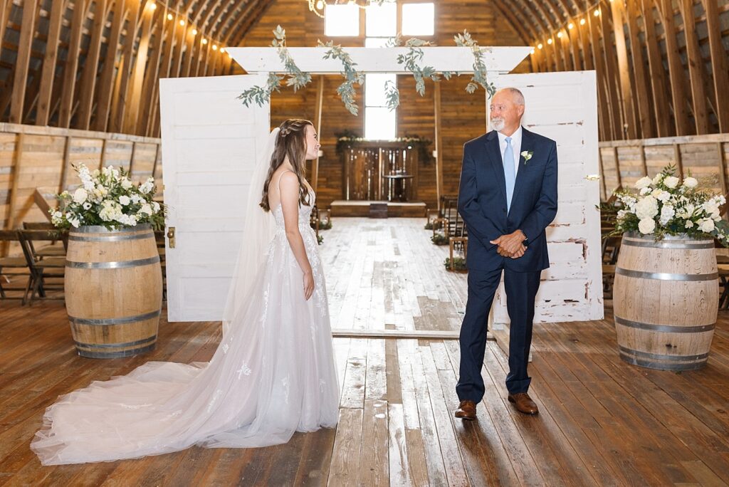 Father and bride first look | Amazing Graze Barn Wedding | Amazing Graze Barn Wedding Photographer
