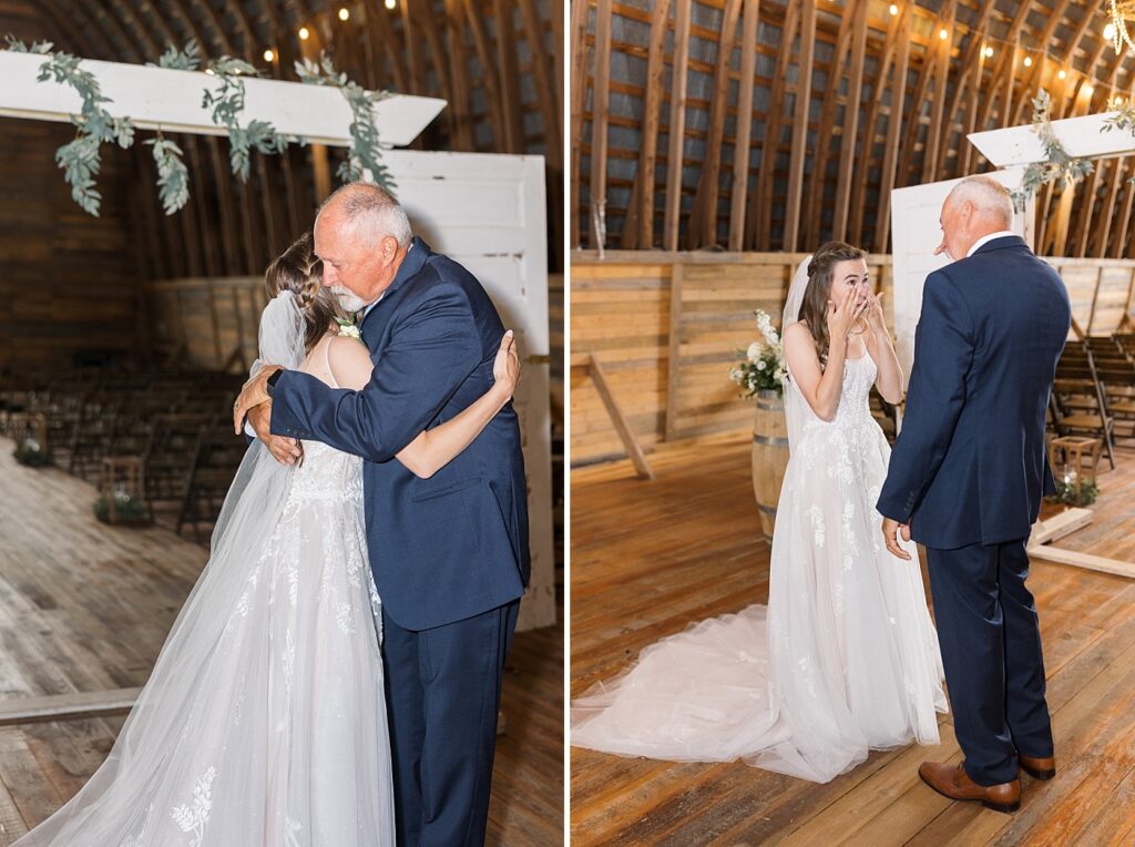 Father and bride hugging | Amazing Graze Barn Wedding | Amazing Graze Barn Wedding Photographer