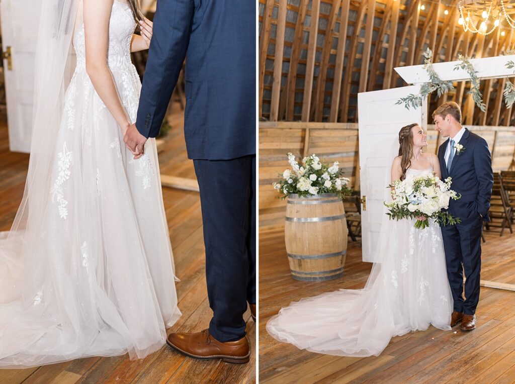 Bride and groom first look embracing | Amazing Graze Barn Wedding | Amazing Graze Barn Wedding Photographer