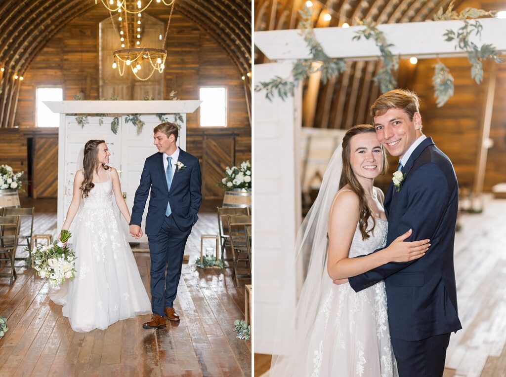 Bride and groom holding hands in barn | Amazing Graze Barn Wedding | Amazing Graze Barn Wedding Photographer