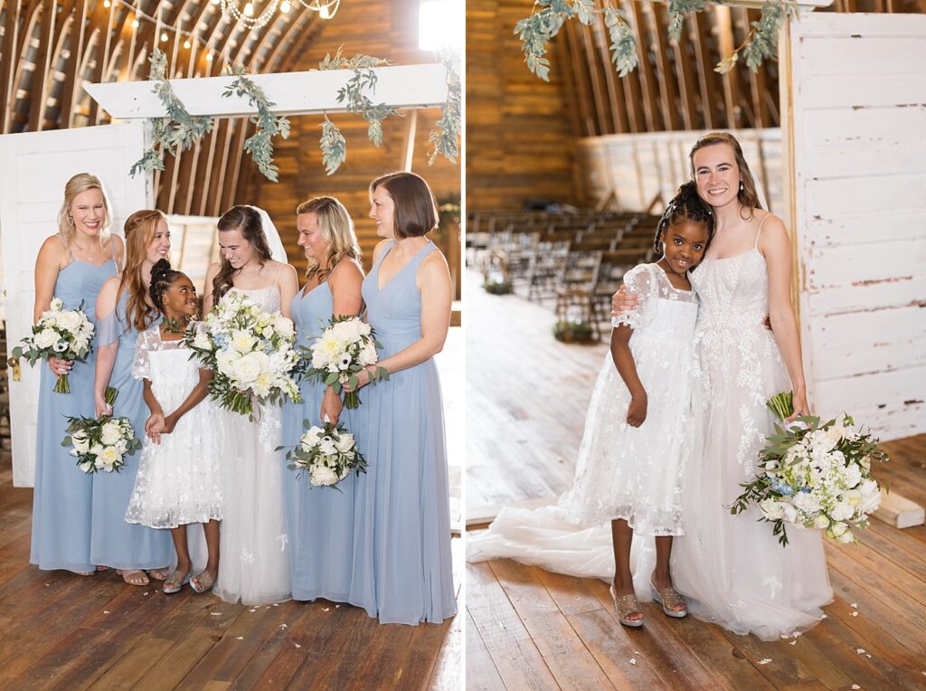 Bride with her bridesmaids and flower girl | Amazing Graze Barn Wedding | Amazing Graze Barn Wedding Photographer