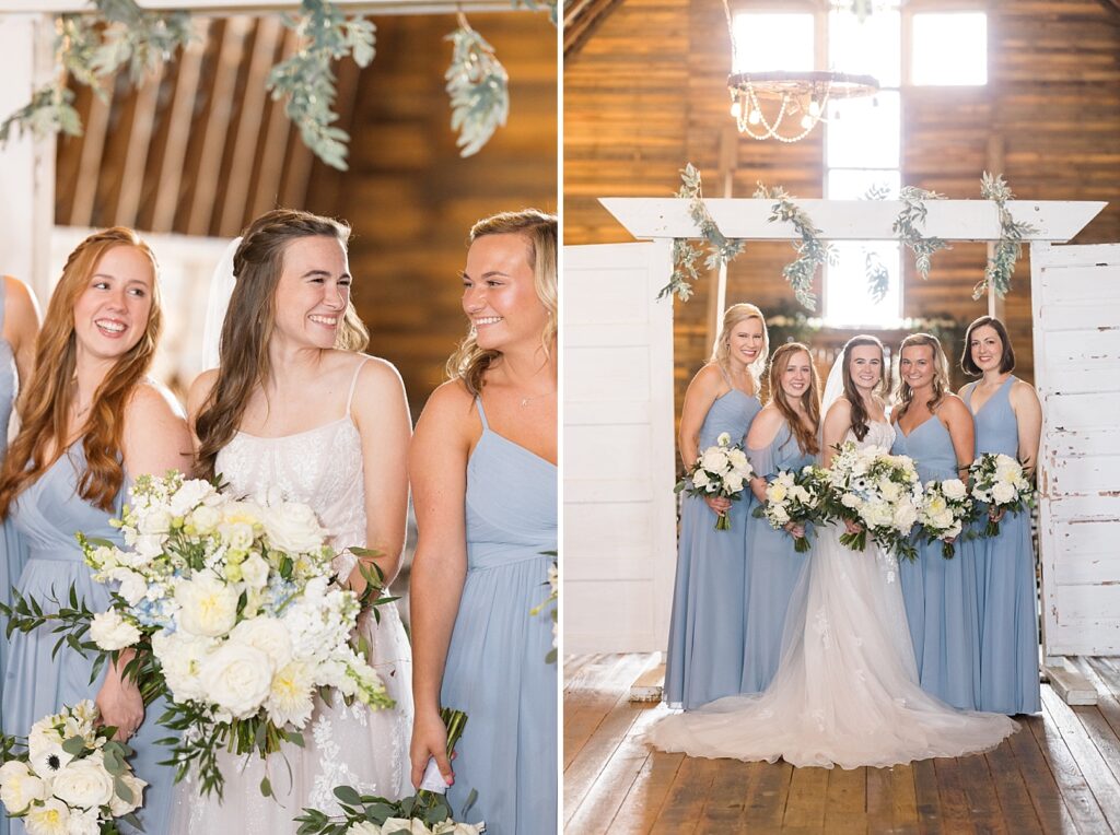 Bride smiling at her bridesmaids | Amazing Graze Barn Wedding | Amazing Graze Barn Wedding Photographer