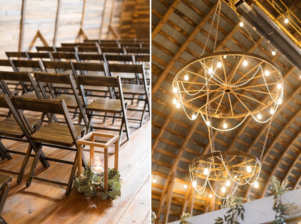 Ceremony chairs and chandelier | Amazing Graze Barn Wedding | Amazing Graze Barn Wedding Photographer