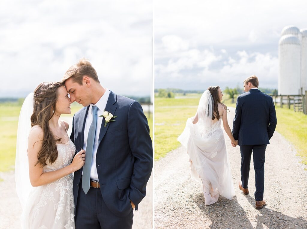 Bride and groom nose to nose outside barn | Amazing Graze Barn Wedding | Amazing Graze Barn Wedding Photographer
