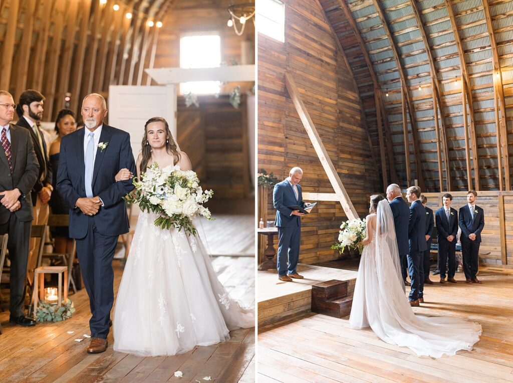 Bride and her father walking down the aisle  | Amazing Graze Barn Wedding | Amazing Graze Barn Wedding Photographer