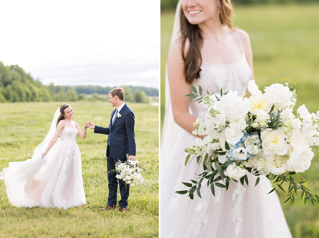 Bride and white flowers bridal bouquet | Amazing Graze Barn Wedding | Amazing Graze Barn Wedding Photographer