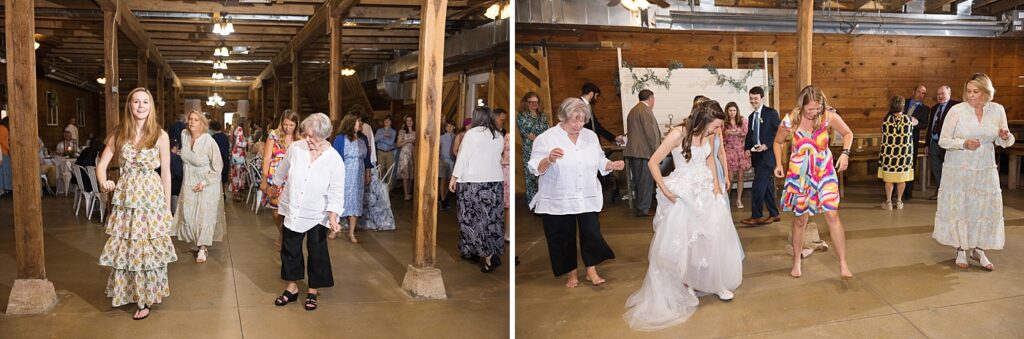 Wedding guests dancing on dance floor | Amazing Graze Barn Wedding | Amazing Graze Barn Wedding Photographer
