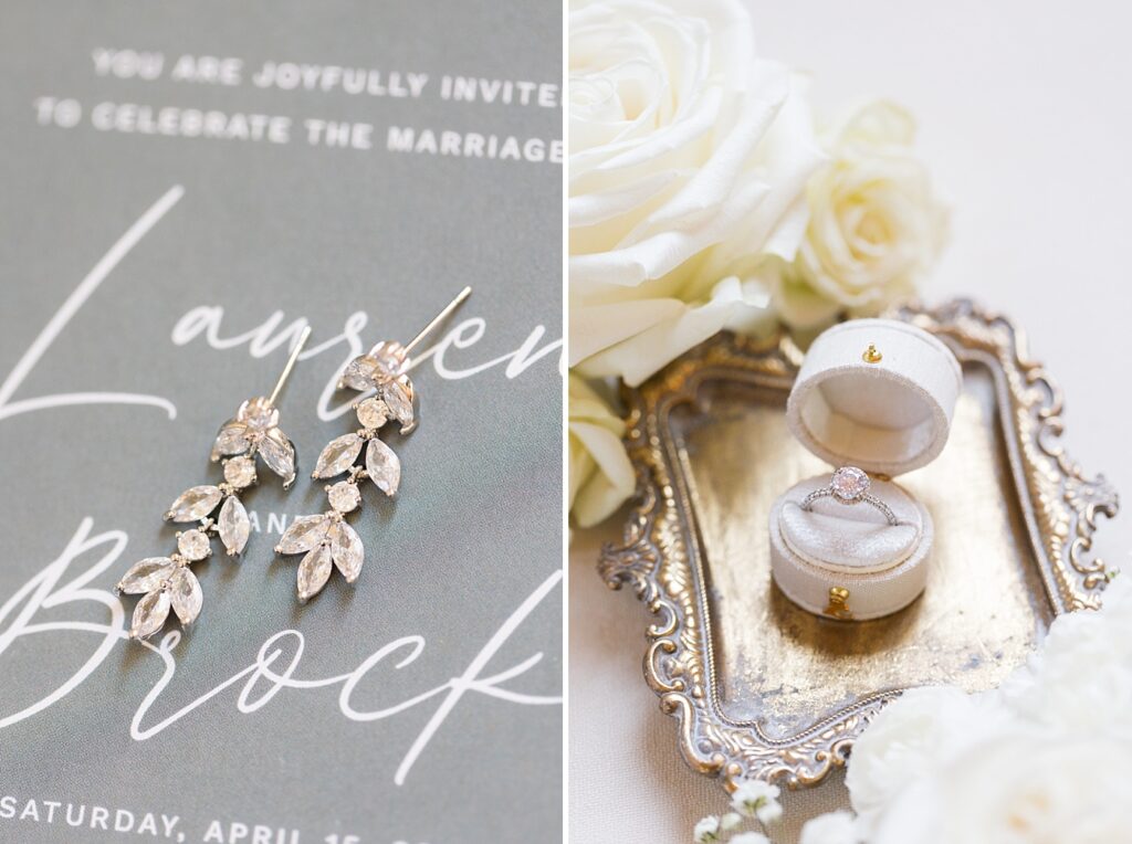 Wedding earring inspiration | Bride wedding ring in cream ring box | The Bradford Wedding | The Bradford Wedding Photographer 