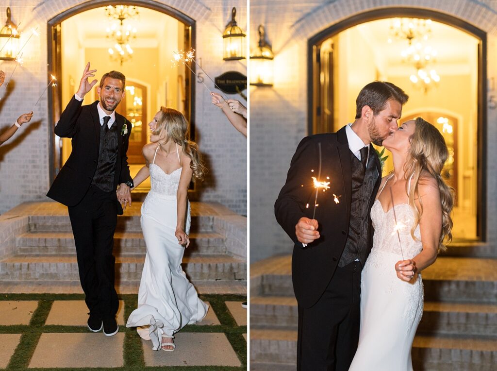 Bride and groom exiting venue with sparklers | The Bradford Wedding | The Bradford Wedding Photographer 