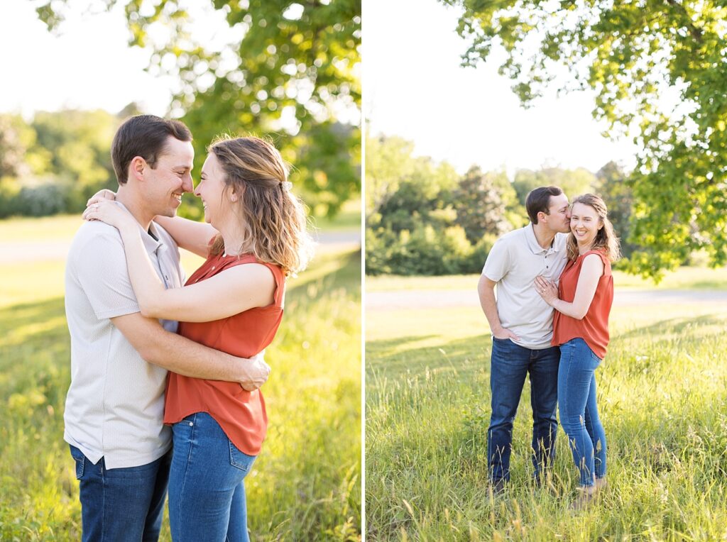 Spring engagement photos | engaged couple kissing in tall grass | Raleigh NC Engagement Photographer | Raleigh NC Museum of Art Engagement Session