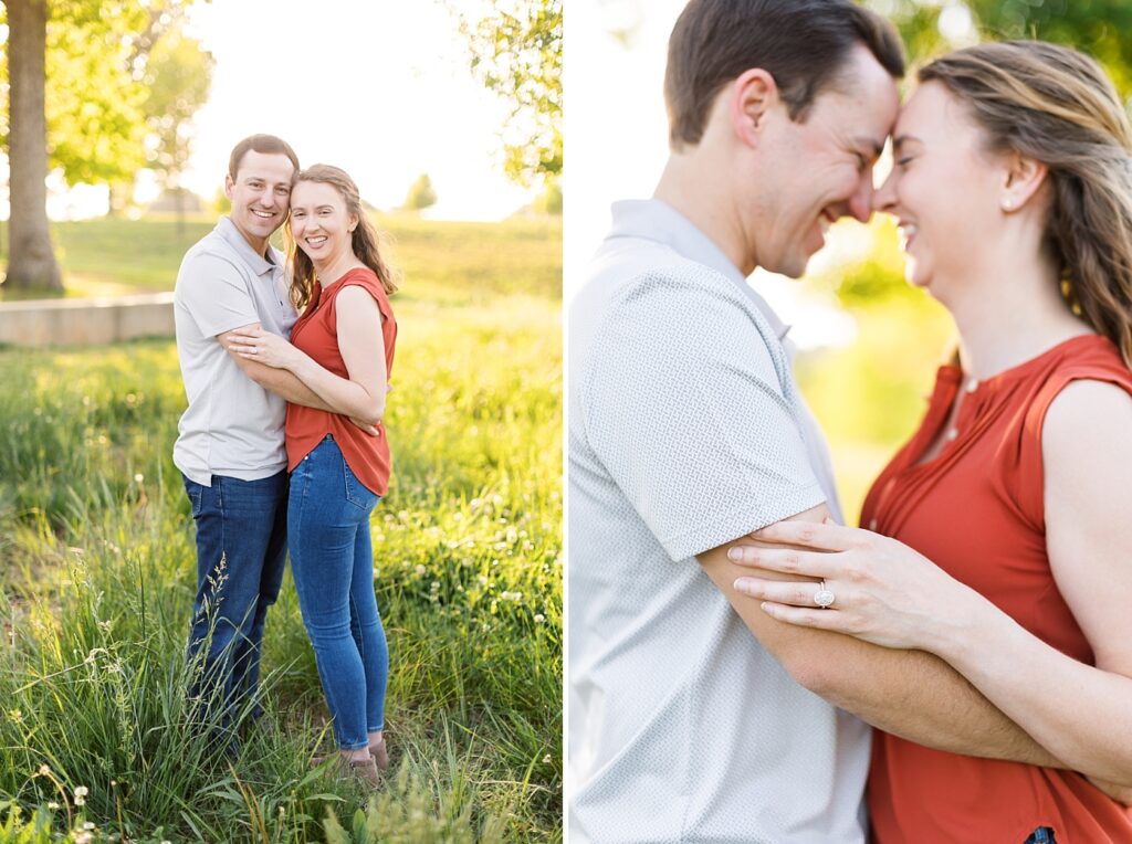 Spring engagement outfit inspiration and close up of engagement ring | Raleigh NC Engagement Photographer | Raleigh NC Museum of Art Engagement Session